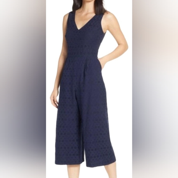 Vince Camuto Pants - Vince Camuto Eyelet Navy Blue Jumpsuit size 8